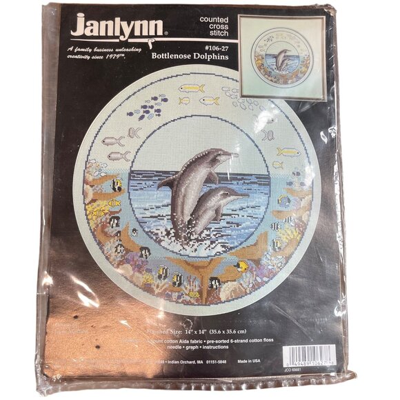 Vintage Janlynn Bottlenose Dolphins Counted Cross Stitch Kit 106-27 NEW UNSEALED - Picture 1 of 6